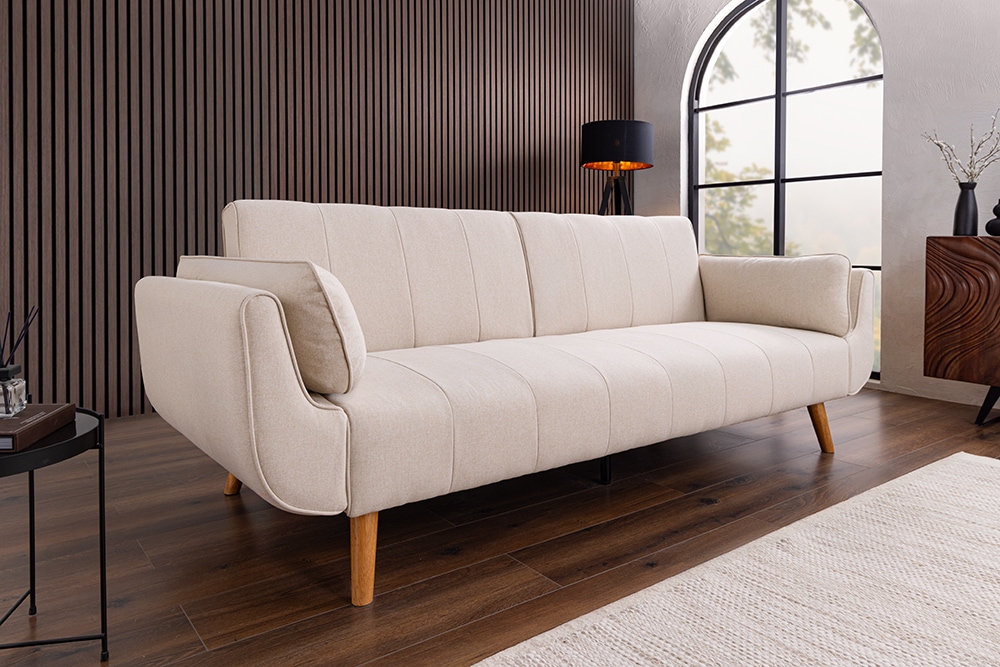 Schlafsofa DIVANI 220cm greige Strukturstoff 3-Sitzer mit Bettfunktion inkl. Kissen