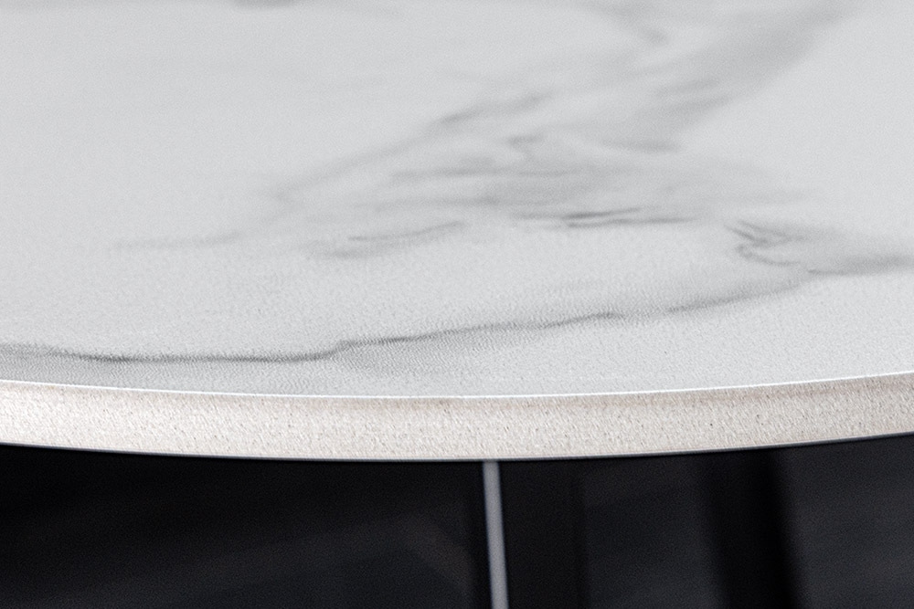 Design Couchtisch MARVELOUS 90cm weiß Marmor Keramik schwarzes Metall