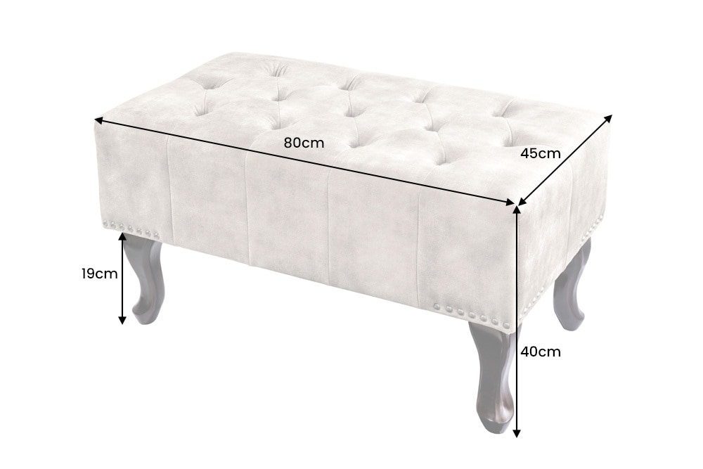 Design Sitzhocker CHESTERFIELD 80cm champagner beige Samt Knopfheftung Nietenbesatz