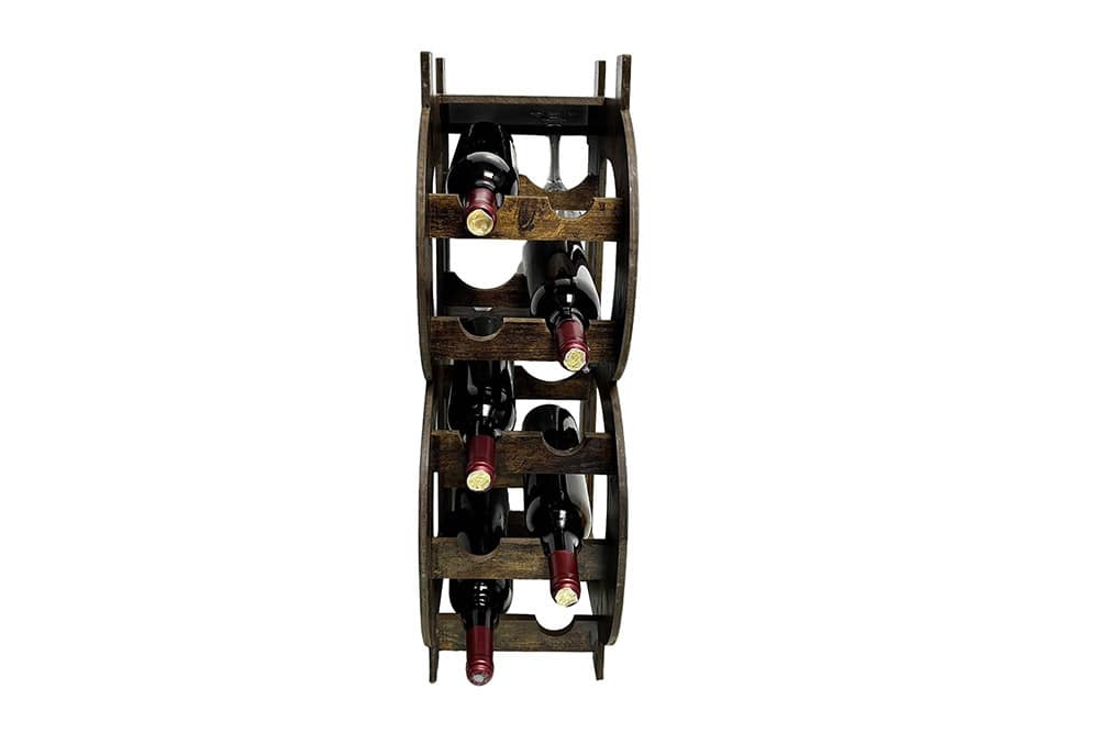 Stilvolles Weinregal BITCOIN 70cm natur Holzregal für 10 Flaschen und 4 Gläser