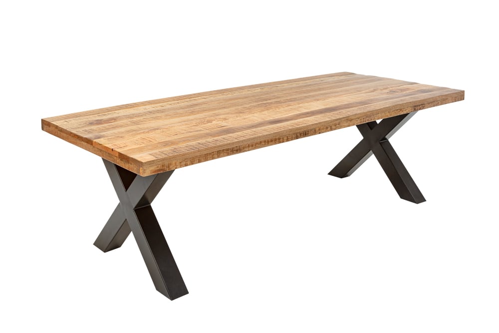 Massiver Esstisch IRON CRAFT 200cm natur Mangoholz Industrial Design X-Gestell schwarz Metall