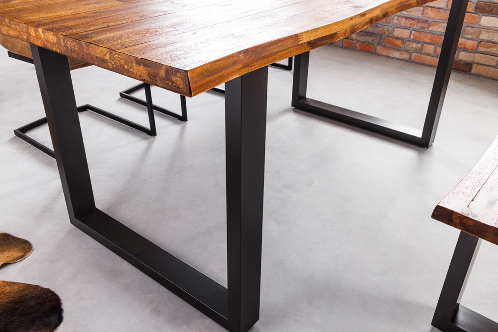 Massivholz Esstisch GENESIS 160cm natur anthrazit Akazie Baumkante Industrial Design