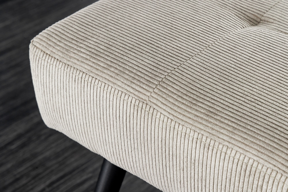 Design Sitzbank BOUTIQUE 100cm hellgrau Cord Metallbeine schwarz