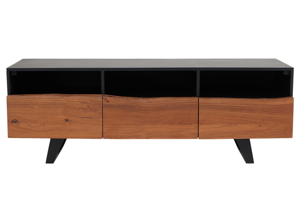 Industrial Design TV-Board ORGANIC ARTWORK 140cm Akazie Massivholz Eisengestell
