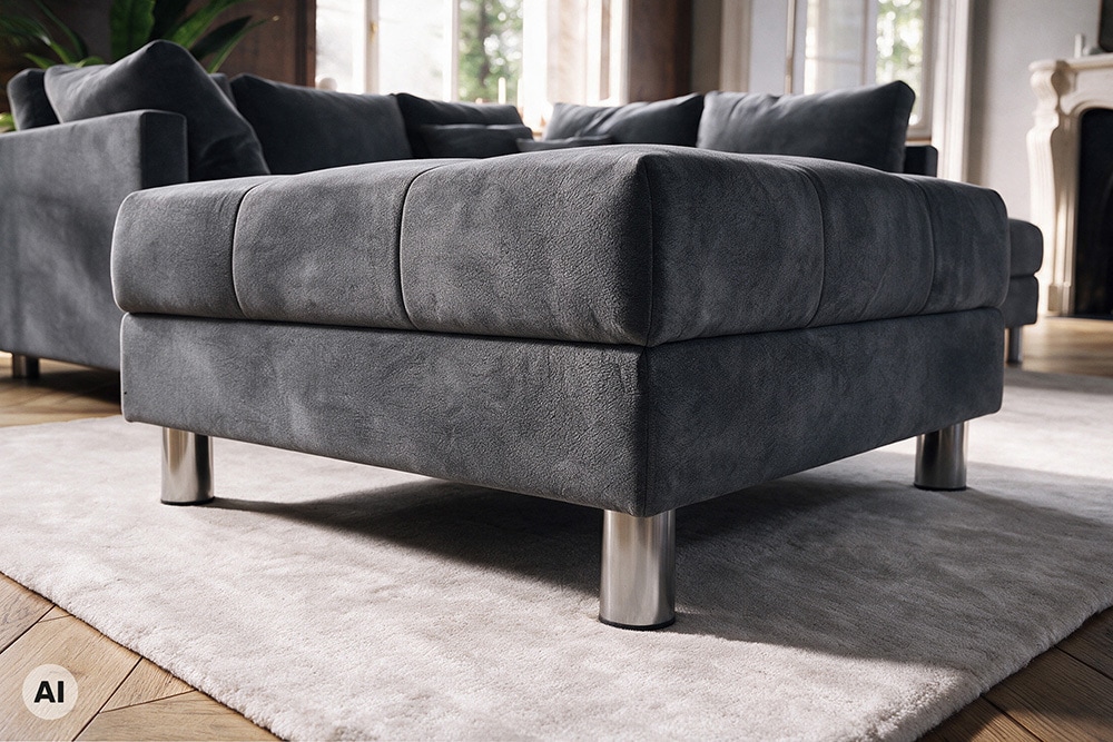 Hocker KENT 100cm grau Samt Taschenfederkern silberne Füße Sitzhocker Fußhocker