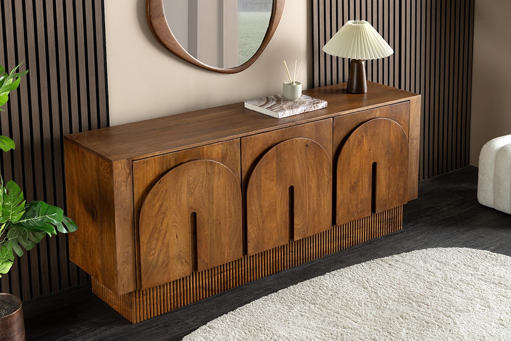 Design Sideboard ARCADIA 160cm braun Mangoholz mit Bogenfront