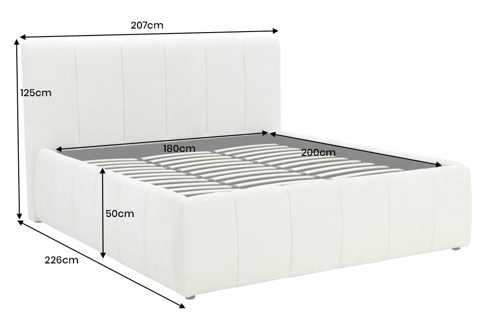 Design Boxbett ADLON 180x200cm beige Chenille Cremona mit Stauraum und Lattenrost