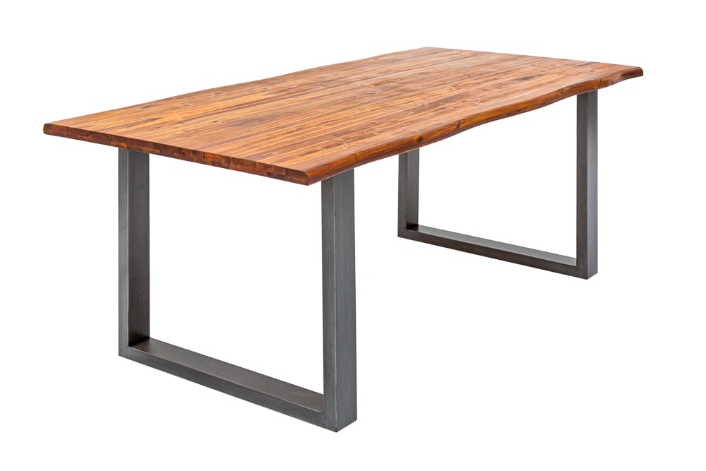 Massiver Baumstamm Esstisch GENESIS 180cm Akazie Baumkante Kufengestell Industrial Finish