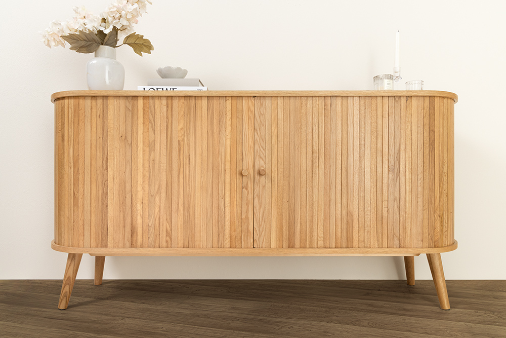 Retro Sideboard VALHALLA WOOD 160cm natur Eichenholz Schiebetüren
