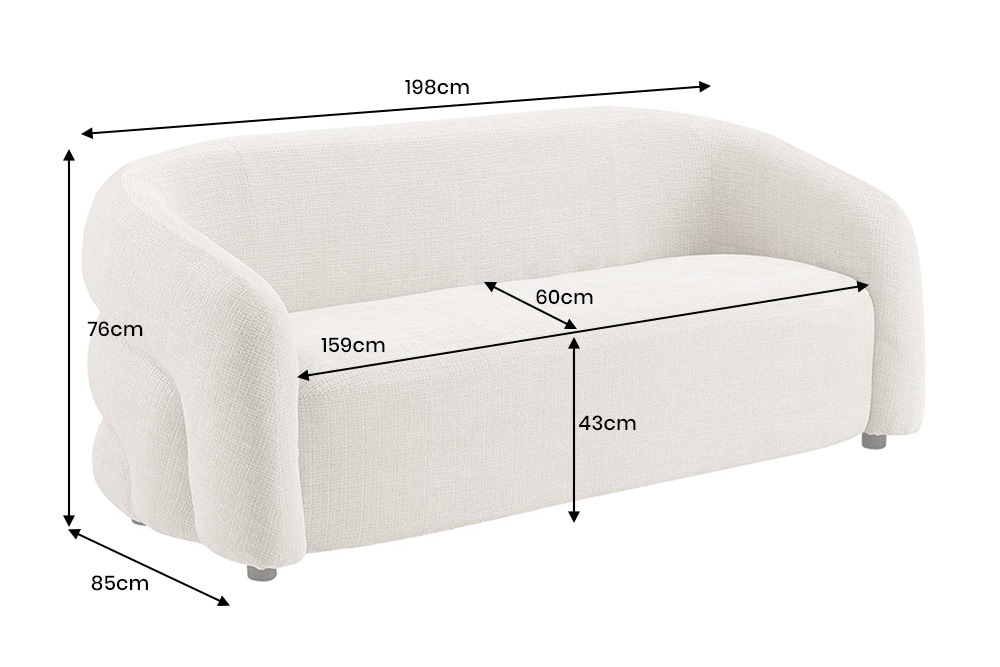 Design Sofa VOGUE 200cm beige Chenille Cremona 3-Sitzer Couch mit Nosagfederung