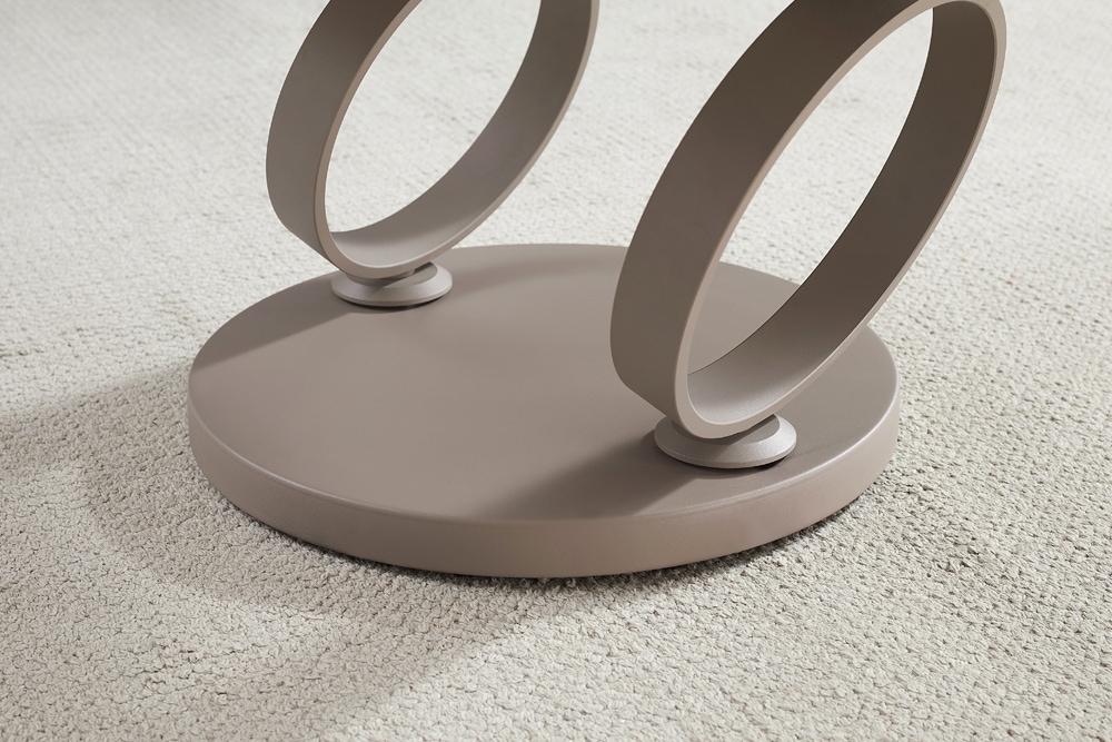 Design Couchtisch DANCING RINGS natur rund drehbar Travertin Keramik champagner greige