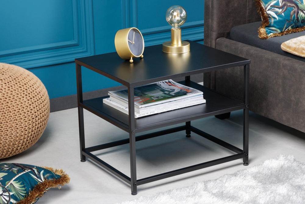Moderner Beistelltisch DURA STEEL 50cm schwarz Metall mit Ablagefach
