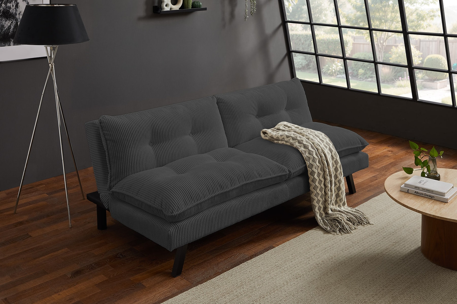 Modernes Schlafsofa COCOONING 190cm grau Cord 3-Sitzer Couch