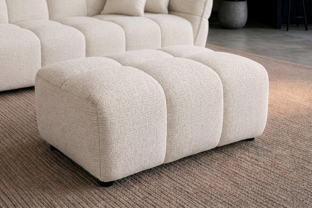 Moderner Hocker CLOUD 100cm beige Bouclé Tweed Soft Federkern Fußhocker Sitzhocker