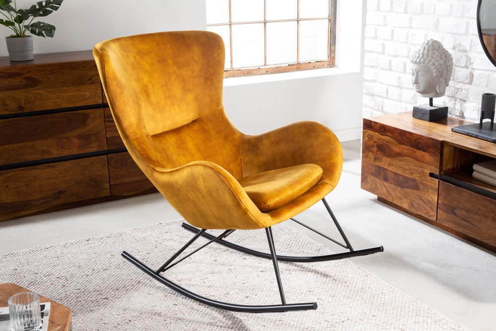 Design Schaukelstuhl SCANDINAVIA SWING senfgelb Samt Sessel