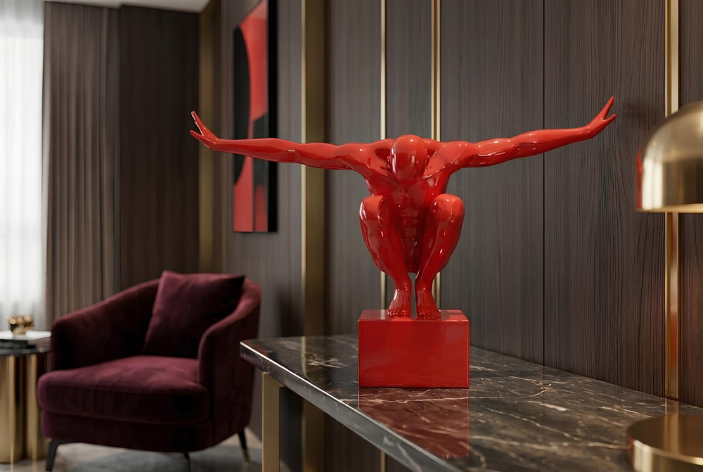 Deko-Figur HIGH DIVER 50cm rot handmade Athleten-Skulptur