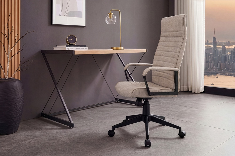 Höhenverstellbarer Bürostuhl LAZIO taupe Vogue Velours Samt drehbar mit Rollen