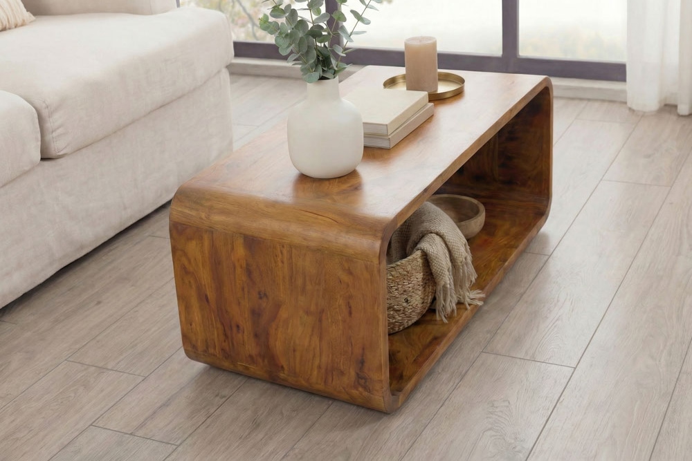 Massiver Couchtisch CUBUS 100cm braun honey finish Mangoholz handmade