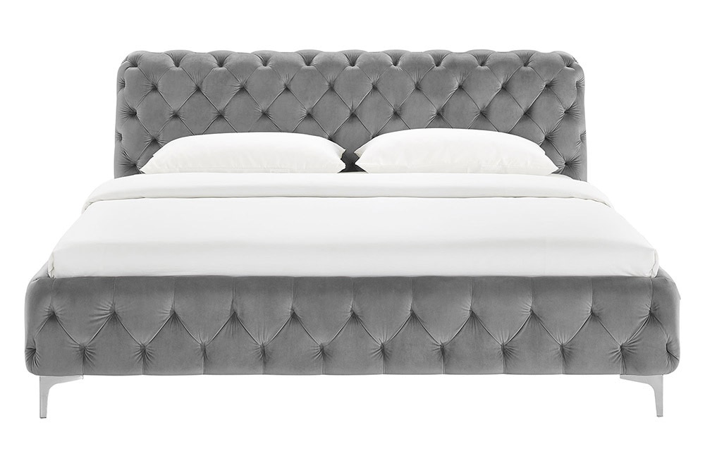 Doppelbett MODERN BAROCK 180x200cm grau Samt Chesterfield Design