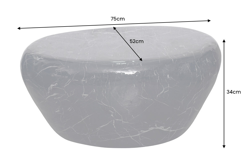 Handgefertigter Couchtisch STONE 75cm schwarz Marmor-Design Metall