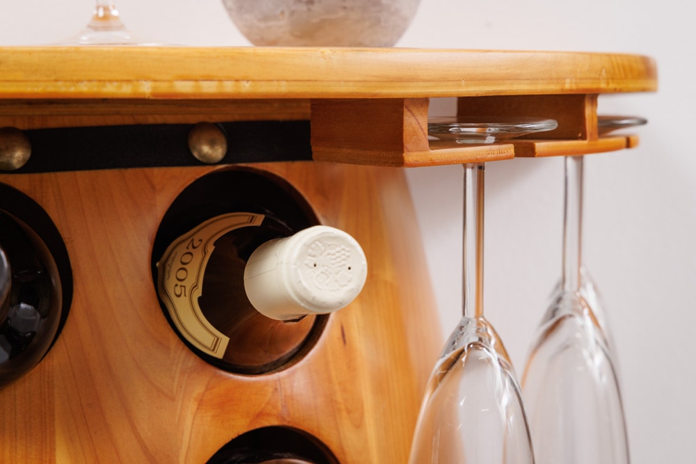 Massives Weinregal BODEGA 84cm natur Pinienholz Weinfass Barschrank für 14 Flaschen