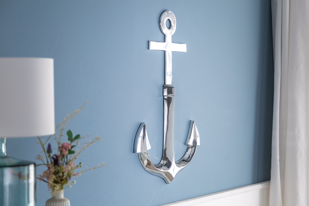 Maritime Wanddekoration SEVEN SEAS 70cm silber 3D Anker