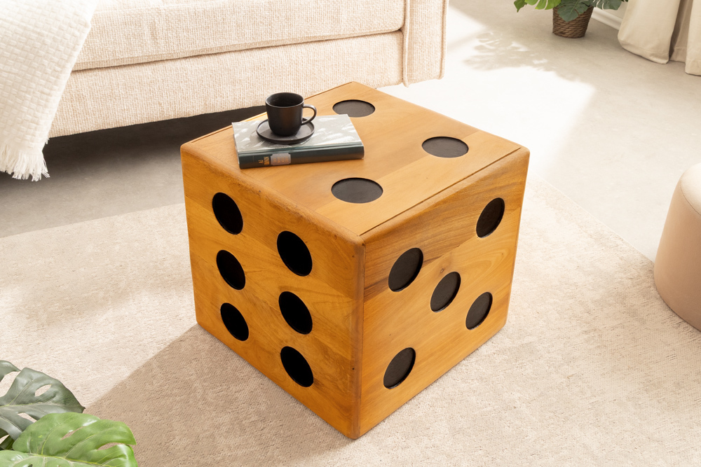 Massiver Würfel-Hocker CUBE 40cm natur Mangoholz Beistelltisch stapelbar