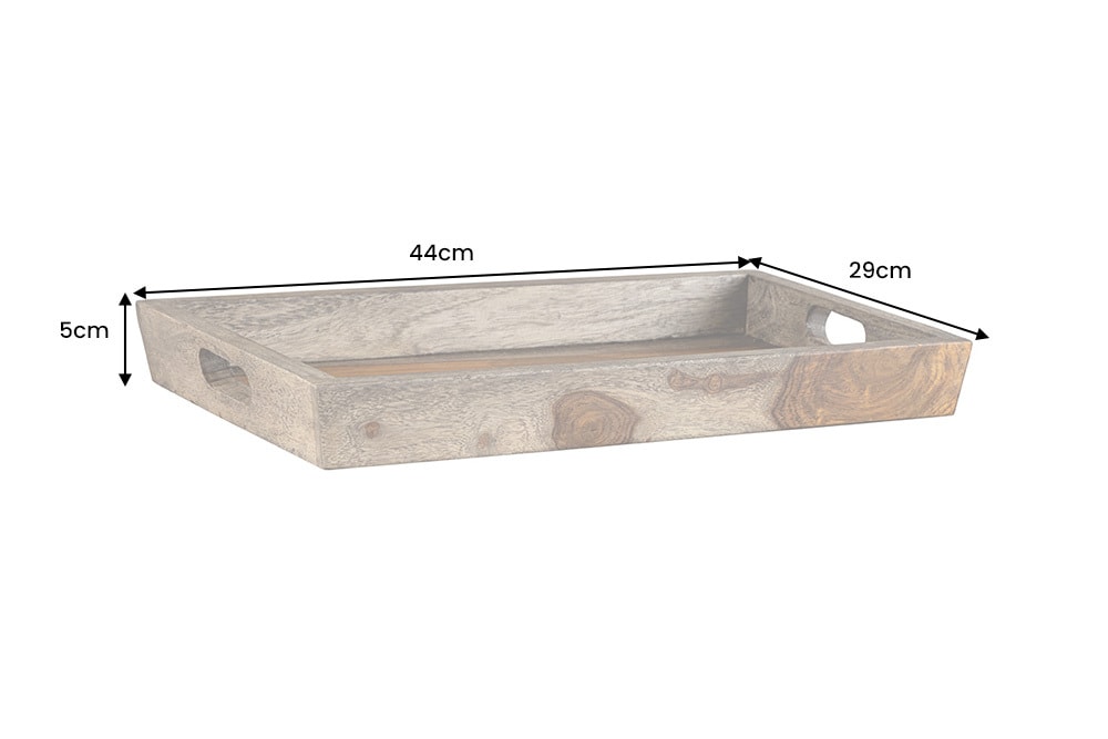 Massives Tablett MAKASSAR 45cm grau smoke finish Sheeshamholz