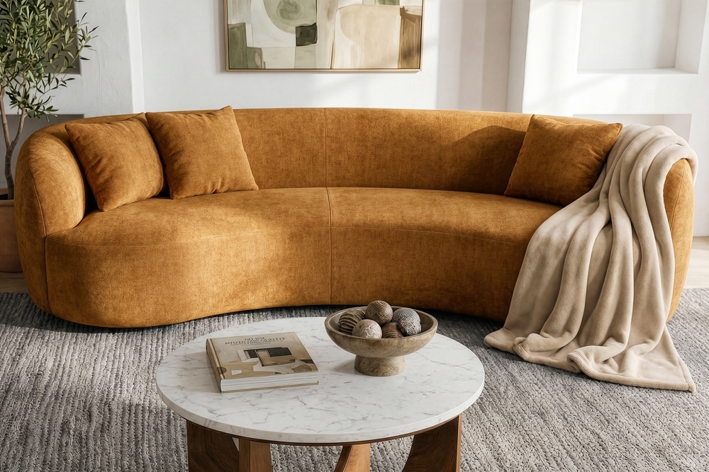 Organisches Sofa ATELIER 230cm senfgelb Samt 3-Sitzer Couch inkl. Kissen