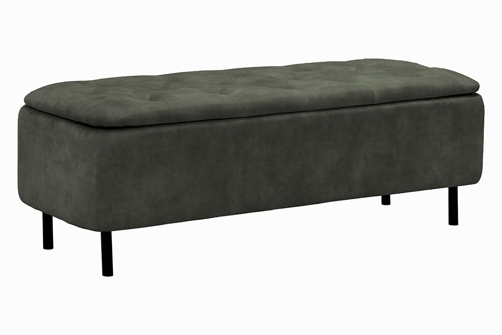 Extravagante Polsterbank EN VOGUE 120cm grün Samt mit Stauraum schwarze Metallbeine