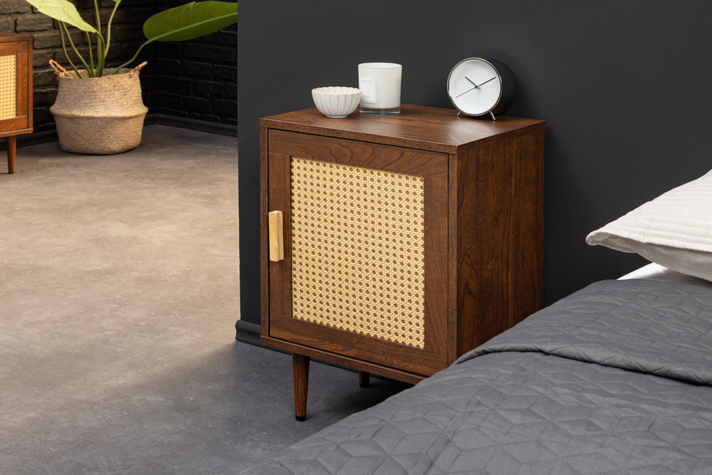 Design Nachttisch VIENNA 60cm braun Wiener Geflecht Beistelltisch mit Stauraum