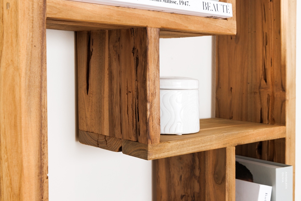 Massives Bücherregal JAVA 200cm natur recyceltes Teakholz Standregal Raumtrenner