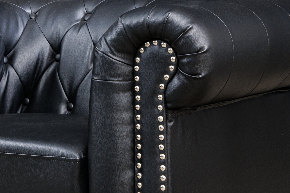 Design Sessel CHESTERFIELD 110cm matt schwarz Knopfheftung Federkern