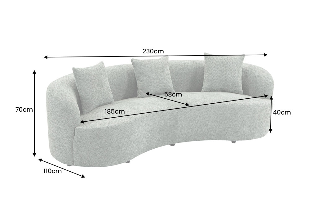 Organisches Sofa ATELIER 230cm salbei Bouclé 3-Sitzer Couch inkl. Kissen