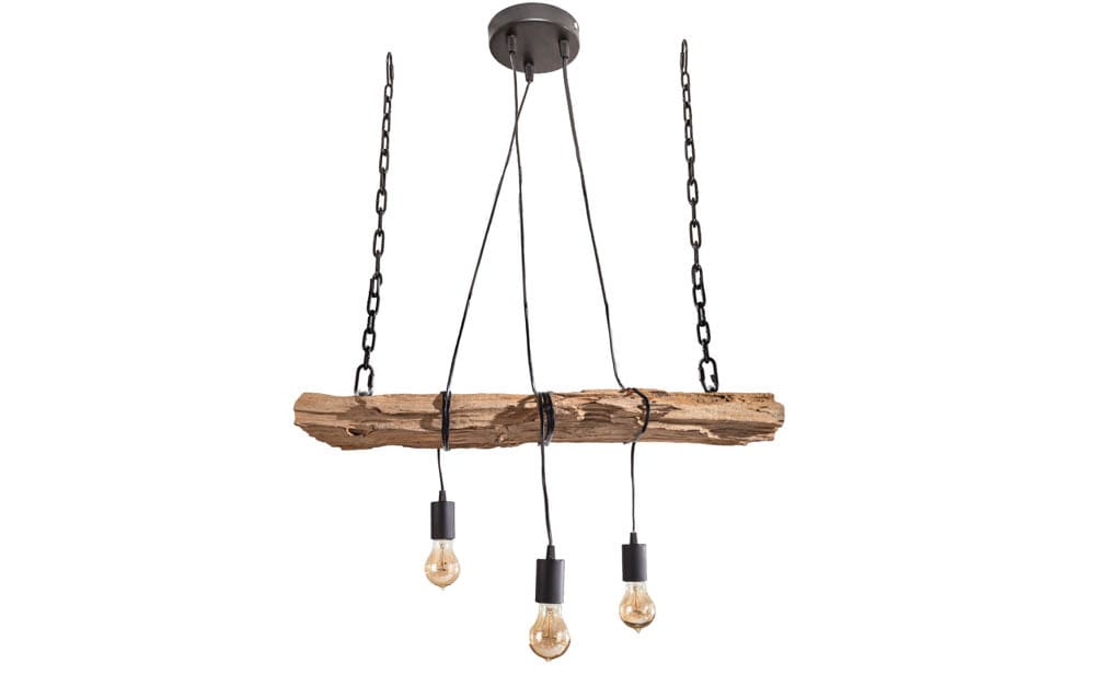 Industrial Hängelampe BARRACUDA 70cm recyceltes Massivholz mit 3 Leuchten
