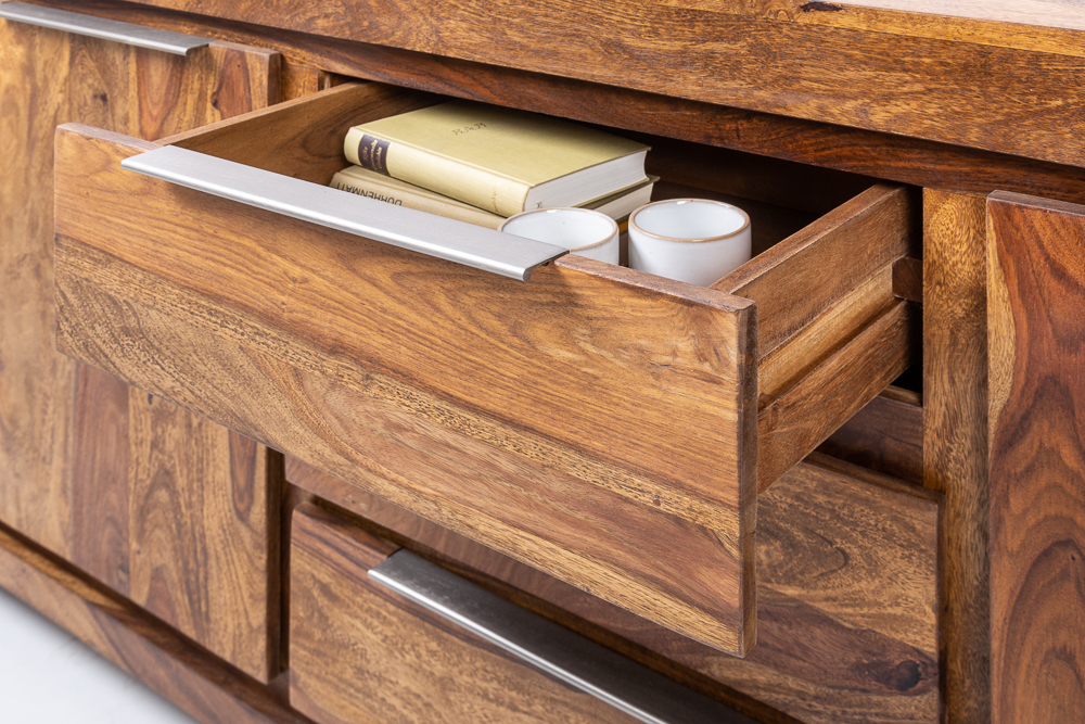 Massivholz Sideboard MAKASSAR 175cm braun Sheesham stone finish Kommode mit Schubladen