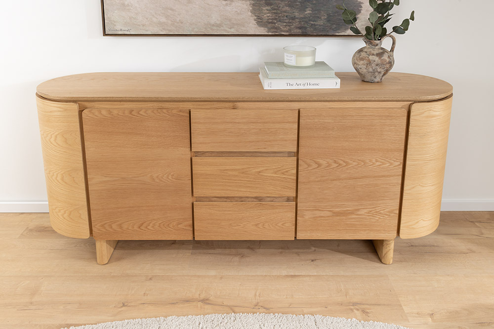 Modernes Sideboard OAK GRAIN 160cm natur Eichenholz vier Fächer mit drei Schubladen