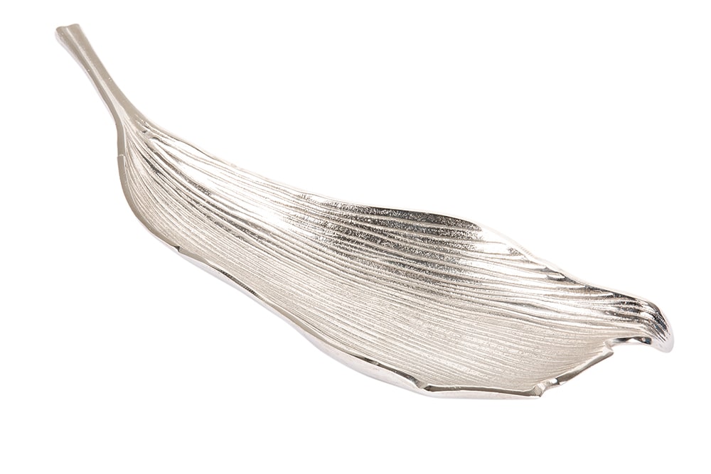 Handgefertigte Deko Schale ABSTRACT LEAF 65cm silber Aluminium