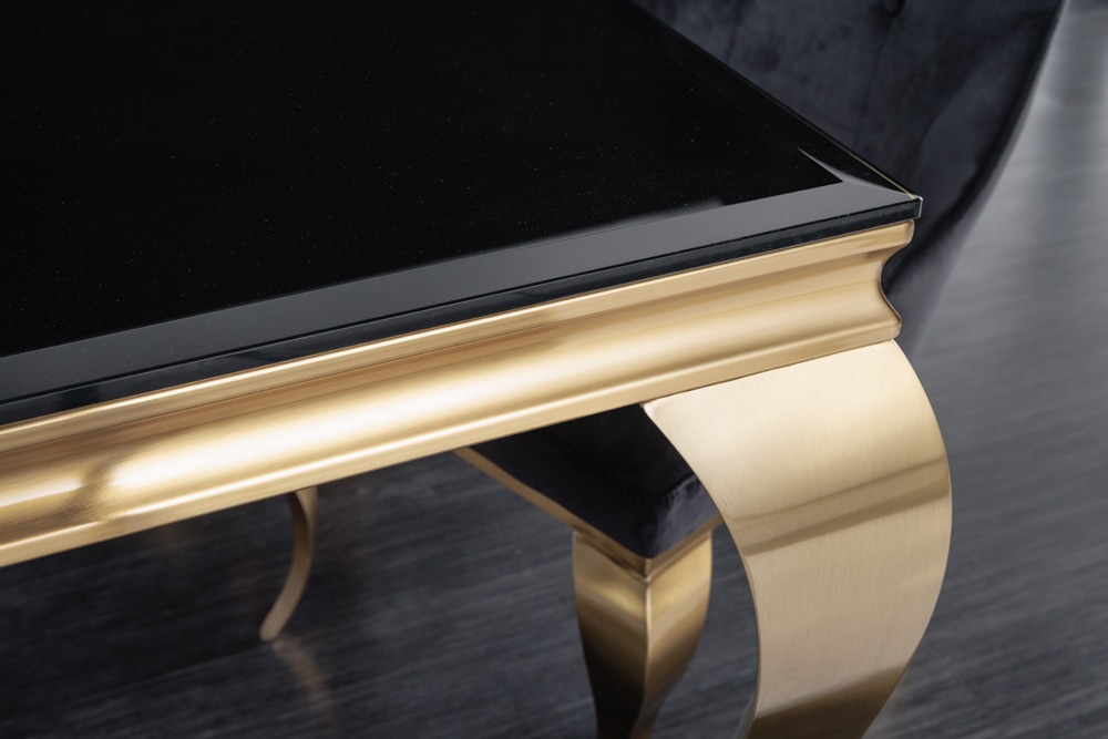 Eleganter Design Esstisch MODERN BAROCK 180cm schwarz gold Edelstahl Opalglas Tischplatte