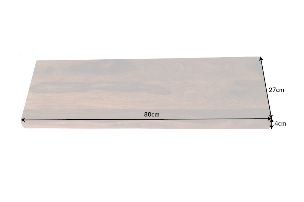 Massives Wandregal MAMMUT 80cm braun Sheesham stone finish Regalbrett mit Baumkante