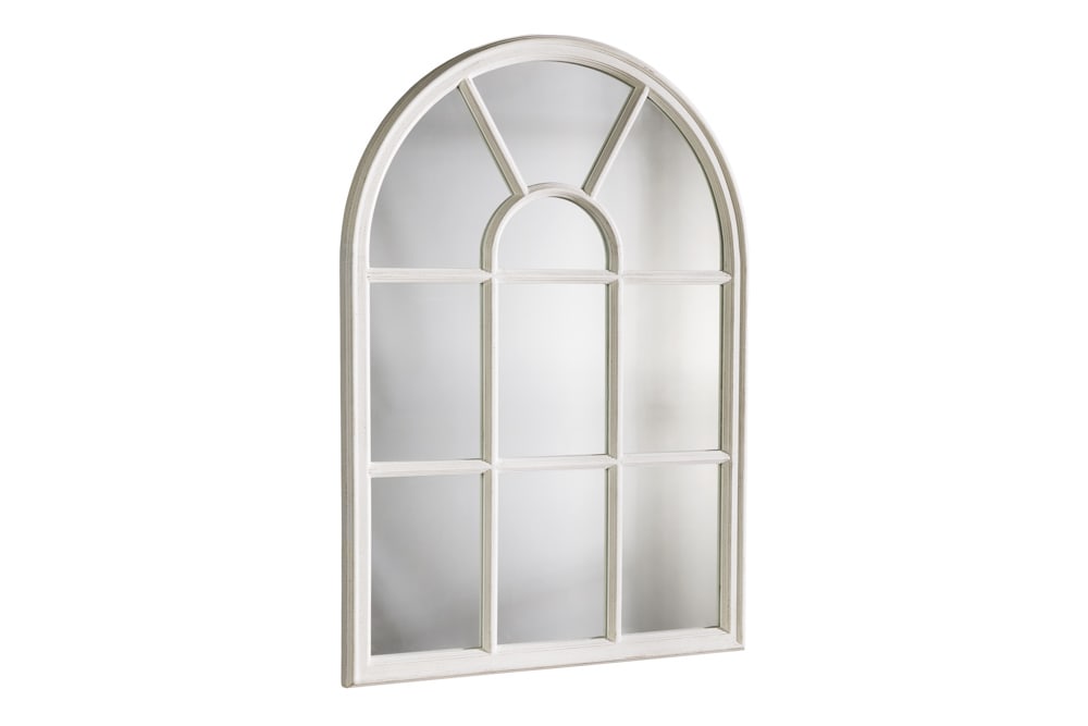 Design Wandspiegel CASTILLO 100cm weiß Landhausstil Fensterspiegel Rundbogen Shabby Chic