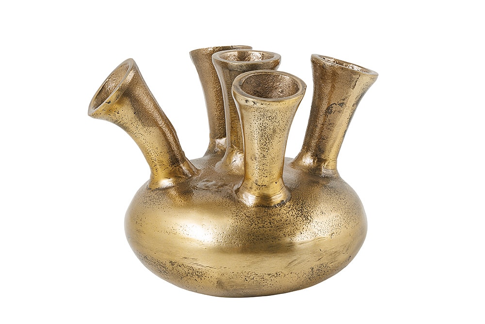 Handgefertigte Vase KIYA 25cm gold mit fünf Öffnungen Blumenvase