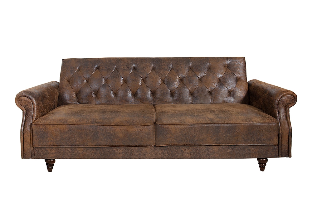 Chesterfield 3-Sitzer Sofa MAISON BELLE AFFAIRE 220cm antik braun Microfaser mit Schlaffunktion