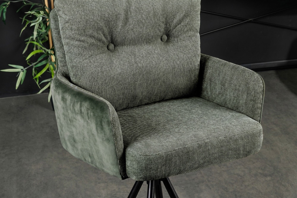 Drehbarer Design Barhocker BIG GEORGE grün Samt Taschenfederkern mit Armlehnen Metall