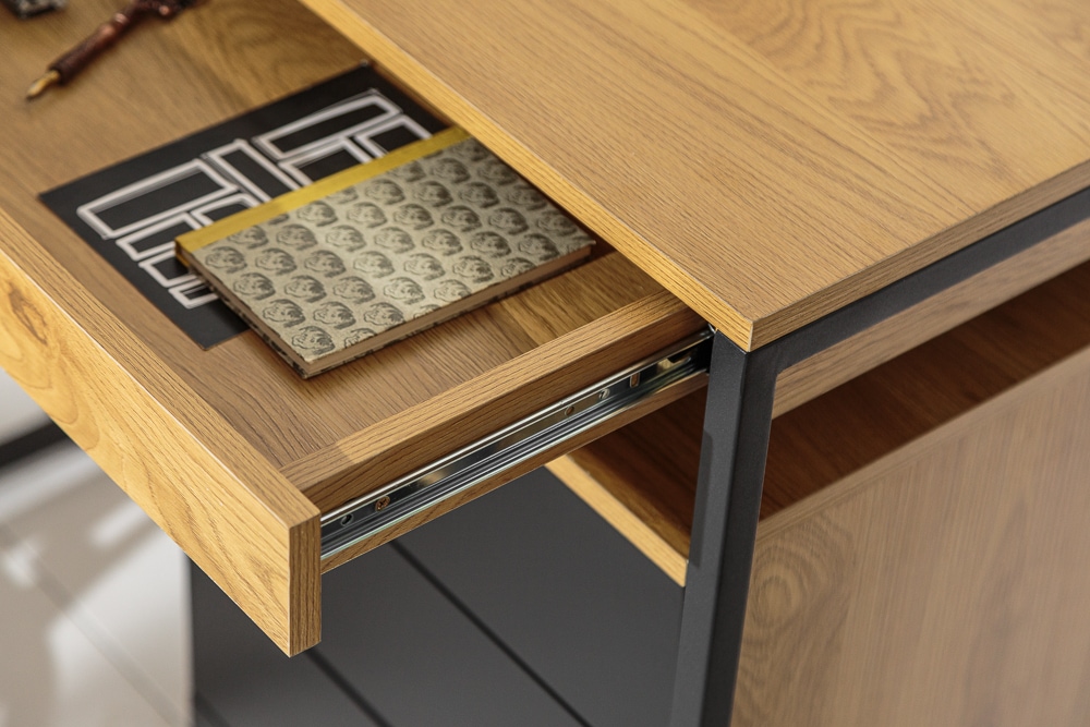 Industrial Eckschreibtisch STUDIO 130cm Eichenoptik mit Schubladen