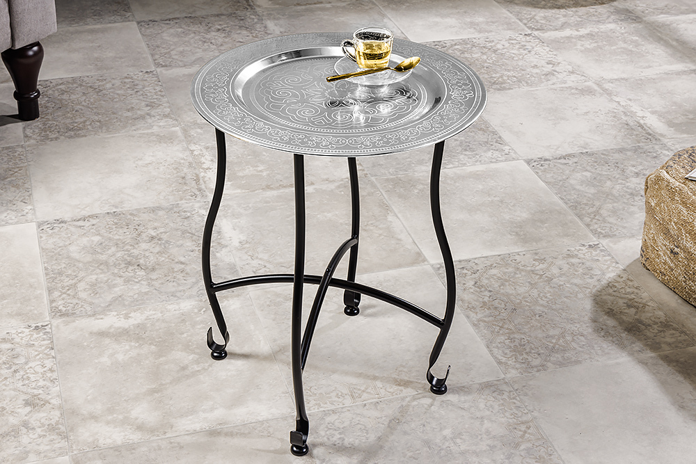 Runder Beistelltisch MARRAKESCH 50cm silber Teetisch abnehmbares Tablett klappbar » Jetzt kaufen