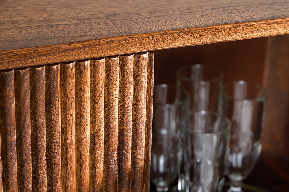 Design Highboard GATSBY 125cm braun mattgold Mangoholz Retro