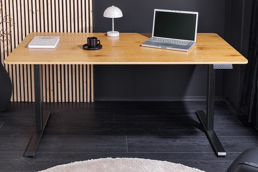 Höhenverstellbarer Schreibtisch OAK DESK 160cm natur Eiche schwarz Metall