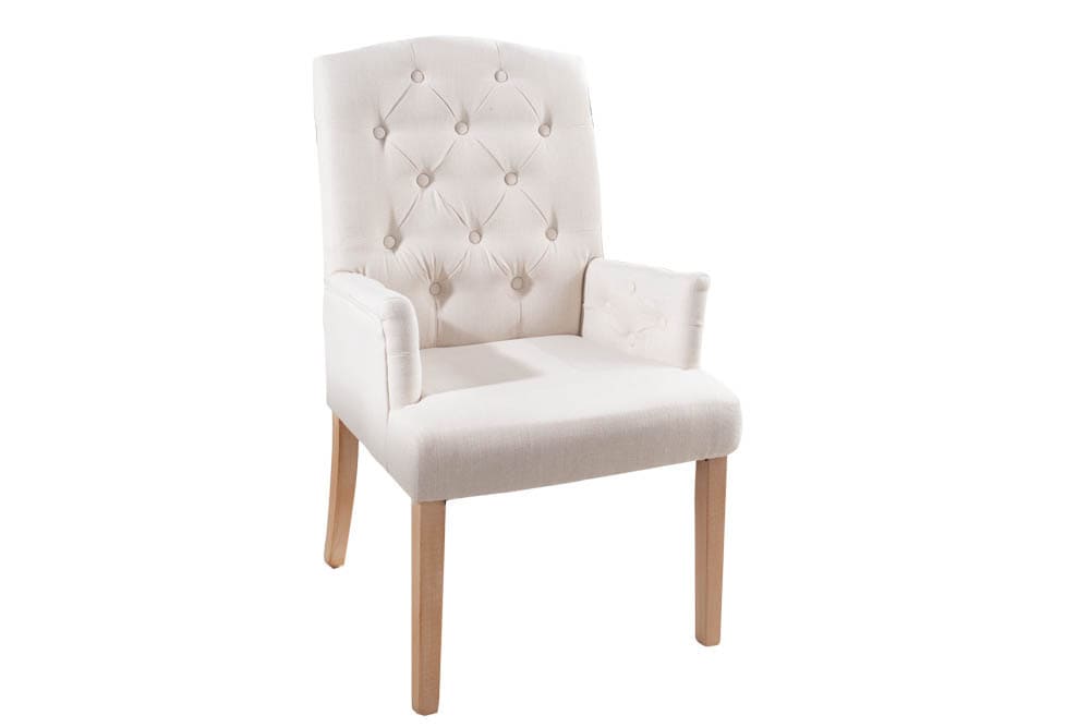 Eleganter Armlehnen Stuhl CASTLE beige mit Chesterfield Steppung im Landhausstil