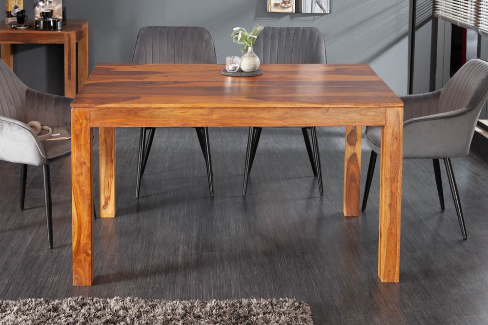 Massivholz Esstisch PURE 120cm braun Sheeshamholz stone finish einzigartige Maserung